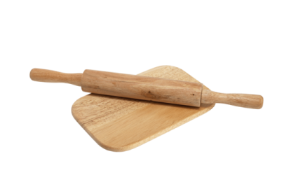 a wooden rolling board on a white background