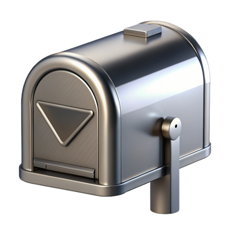 a silver mailbox with the letter v on it