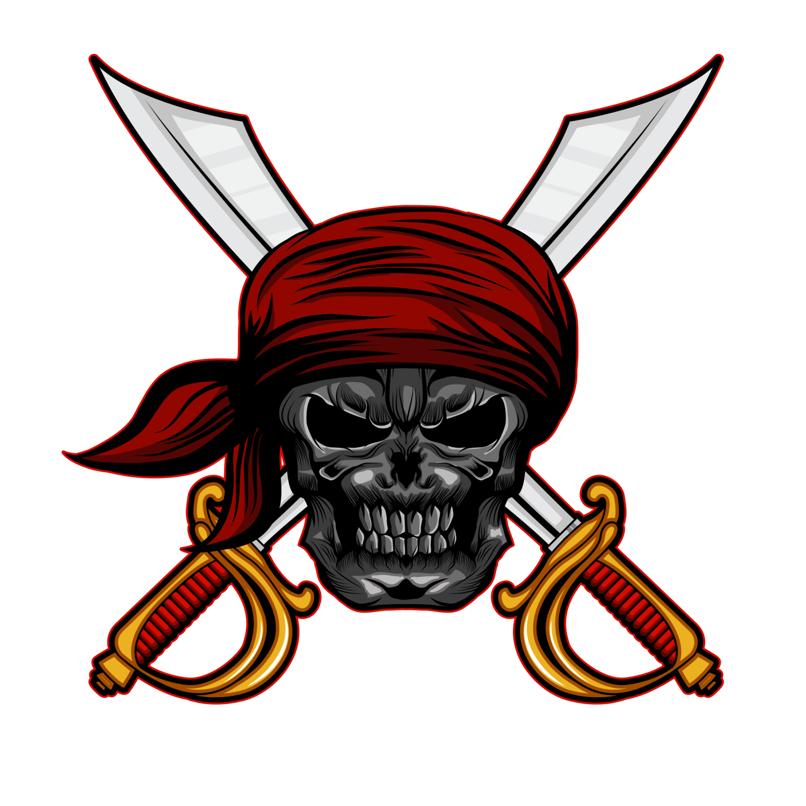 a pirate skull with two crossed swords