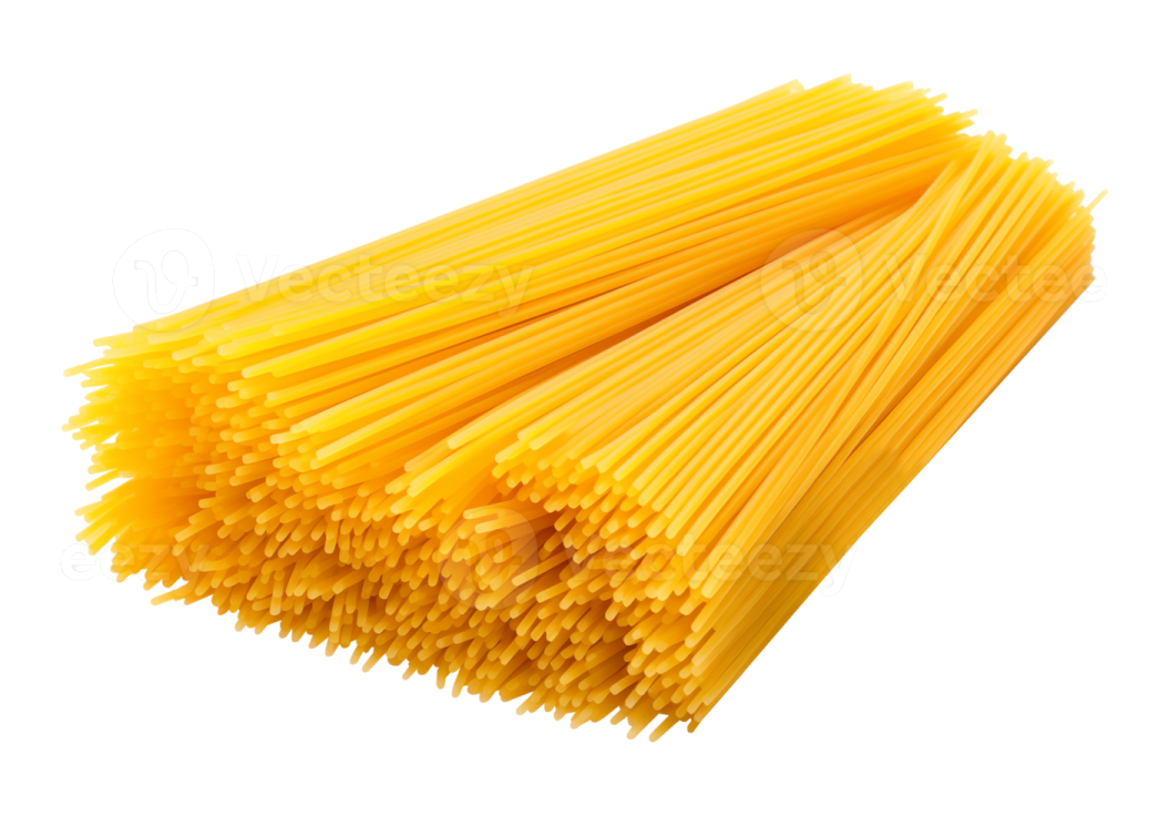 a pile of spaghetti noodles on a white background