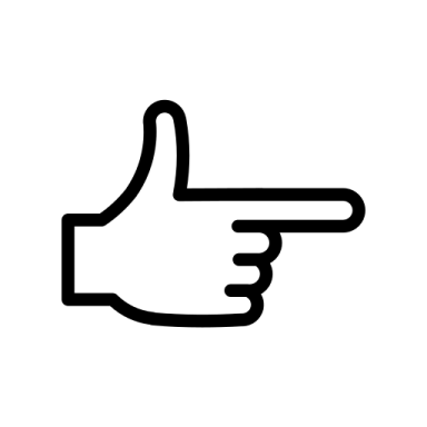 a black and white icon of a hand pointing at something