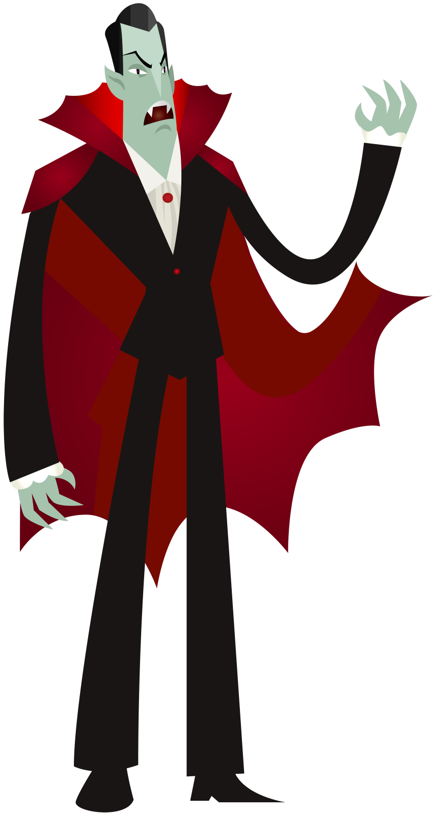 a cartoon dracula with a red cape and black cloak