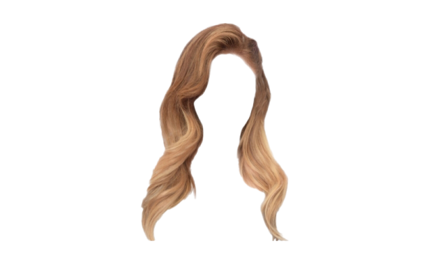 a blonde wig with long wavy hair on a white background