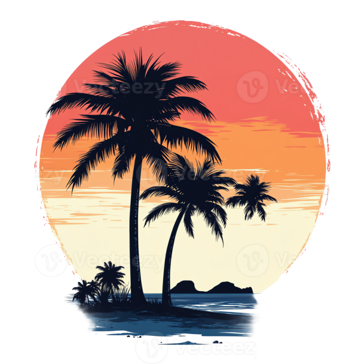 a palm tree on the beach at sunset