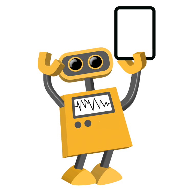 a robot holding up a smart phone
