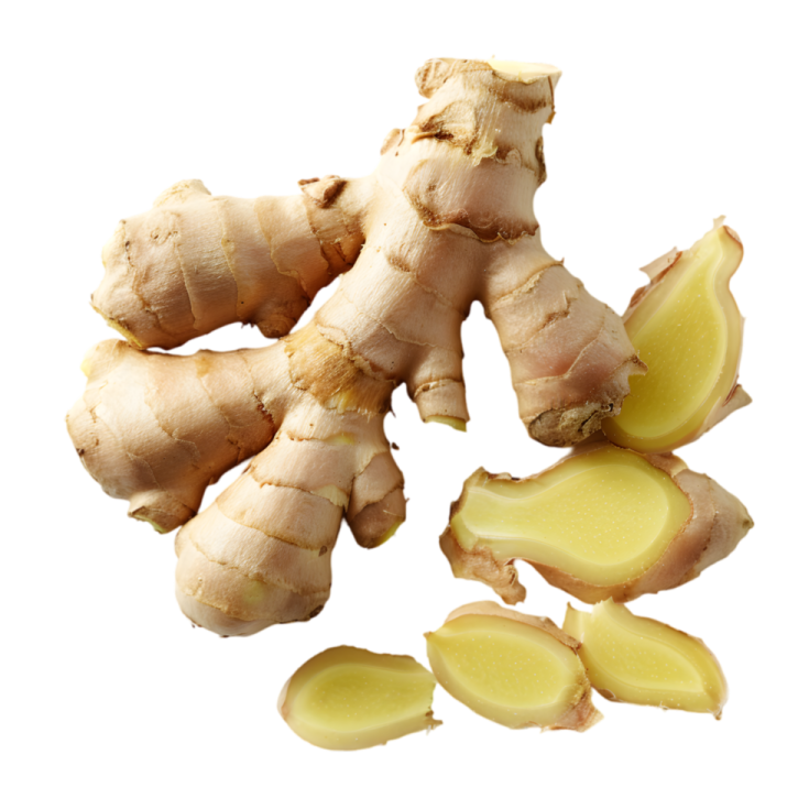 a close up of sliced gingers on a white background
