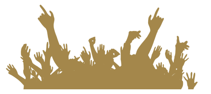 a group of people raising their hands in the air