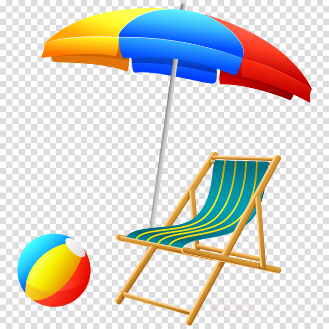 a beach chair with an umbrella and a ball