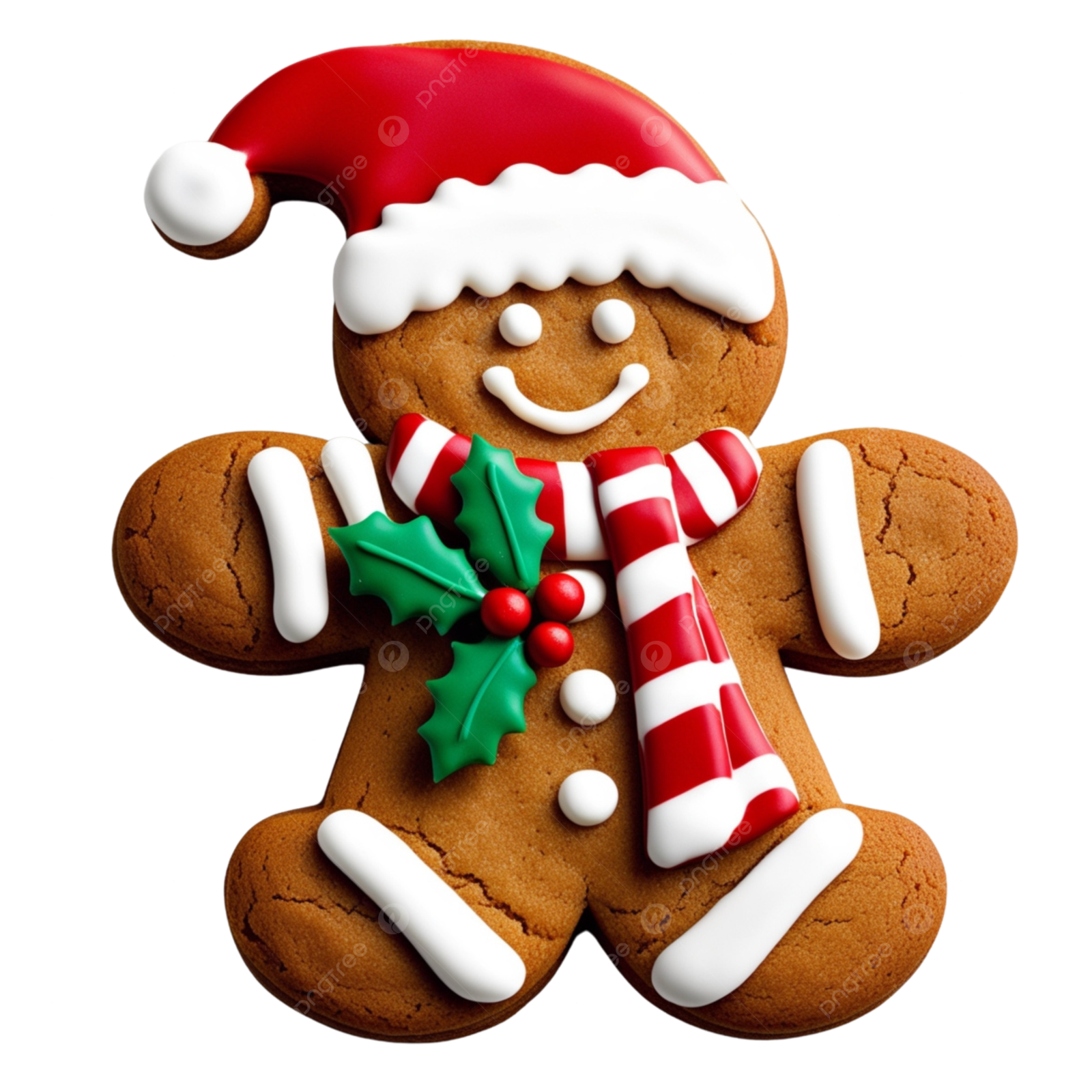 a ginger cookie with a santa hat and candy cane