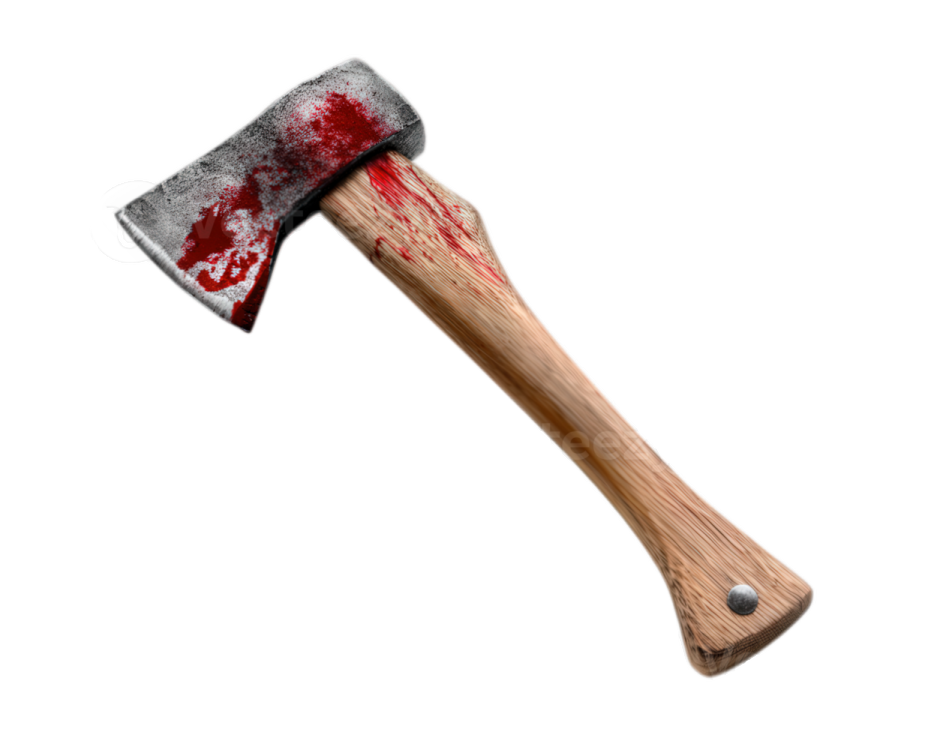 an axe with blood on it