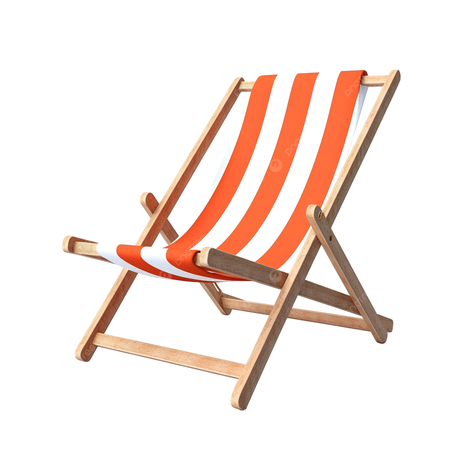 an orange and white striped deck chair