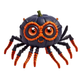 a halloween spider with orange eyes and black legs
