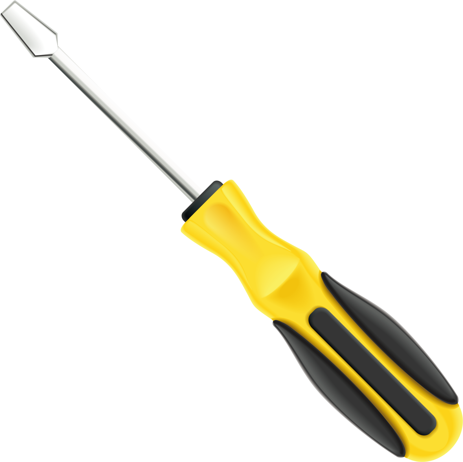 a yellow and black tool with a white handle