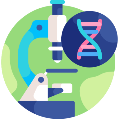 two hands holding a microscope, one with a blue and green background