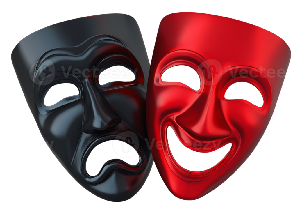 a pair of red and black theatrical masks