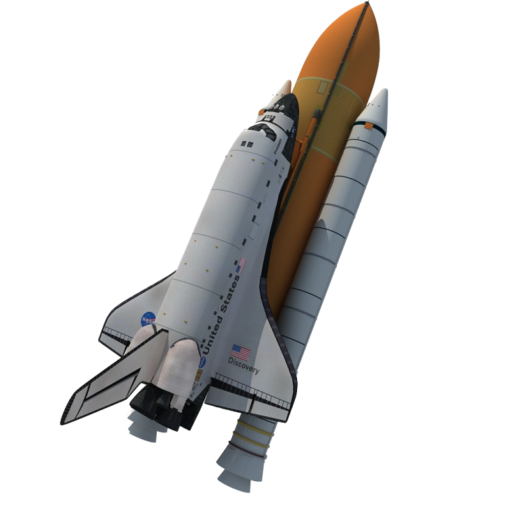 a space shuttle is flying through the air