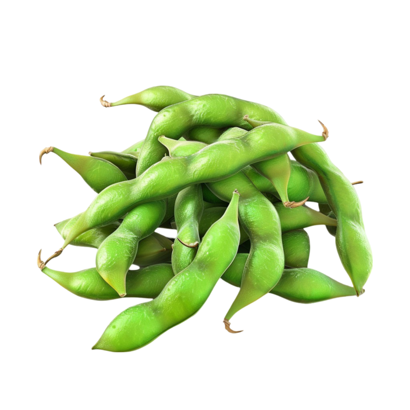 a pile of green beans on white background