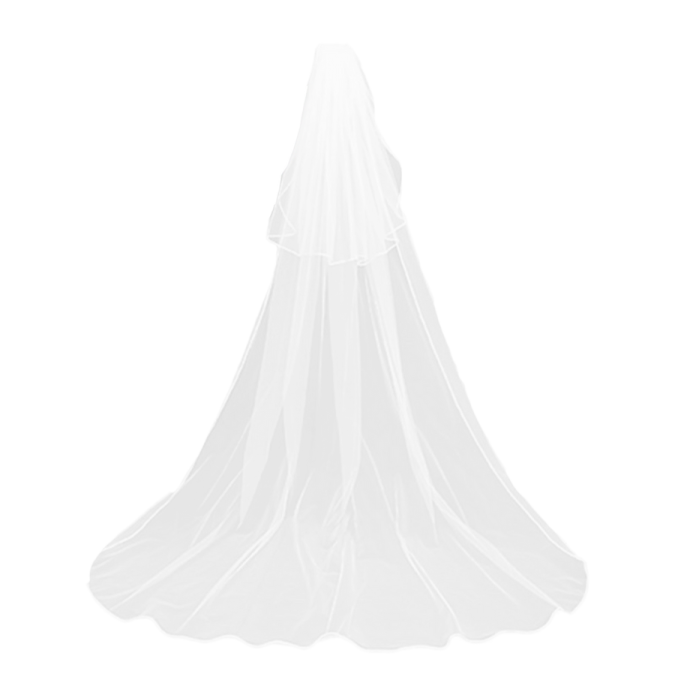 a white wedding veil with a long train