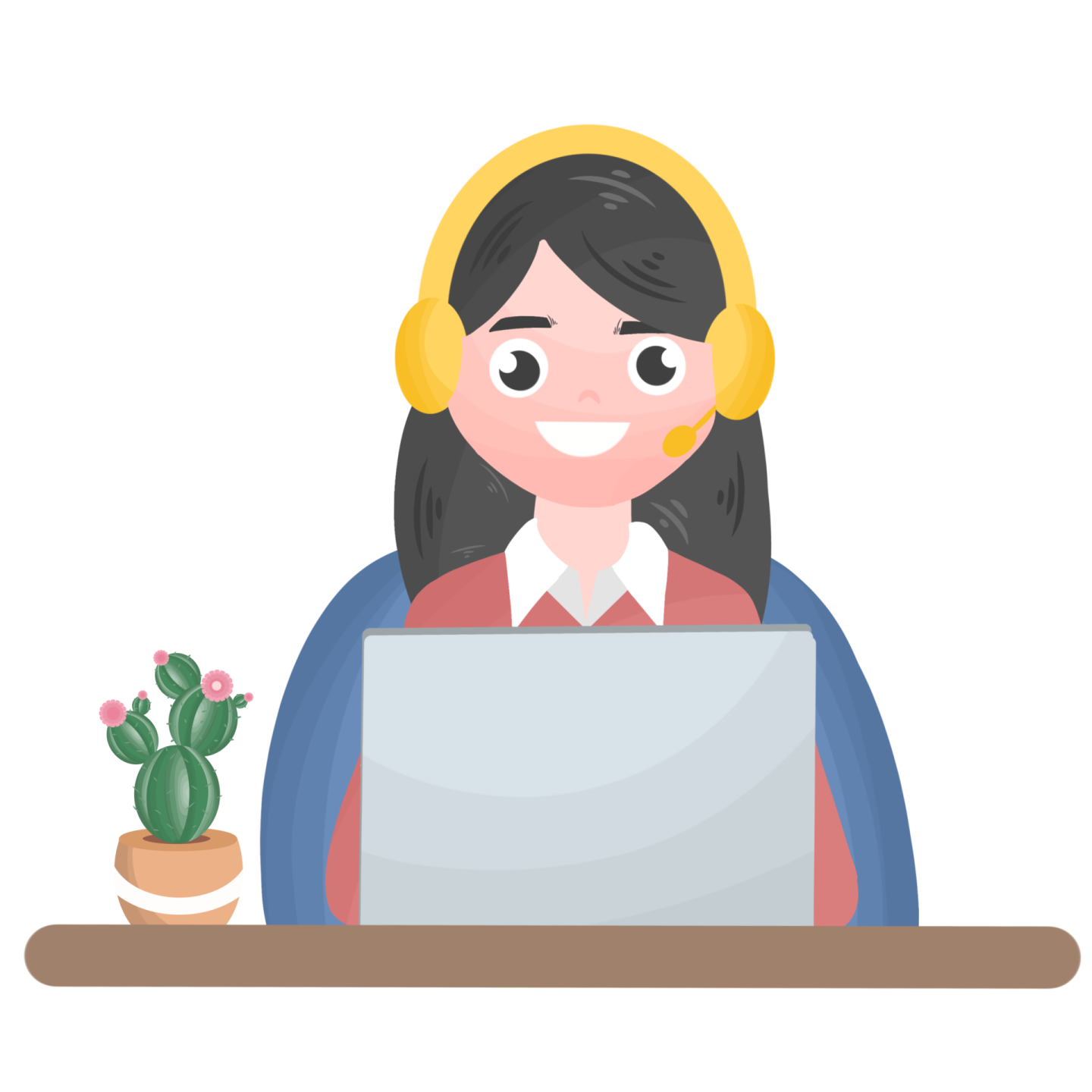a woman sitting at her desk with a laptop