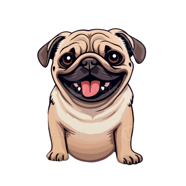 a cartoon pug dog with its tongue out