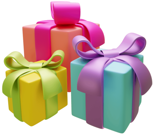 three colorful gift boxes with bows
