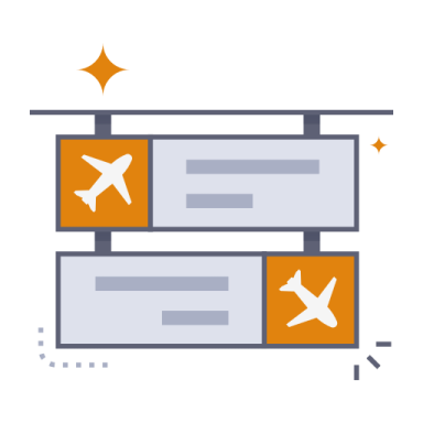 a flat icon of two boxes with a plane flying above them