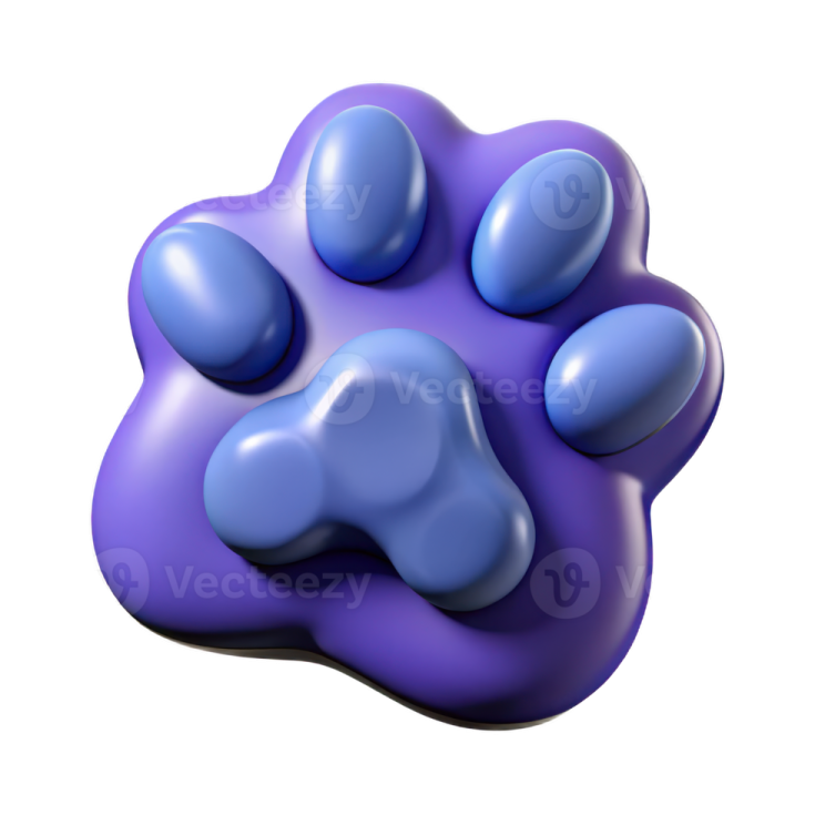 a purple dog paw with blue paws