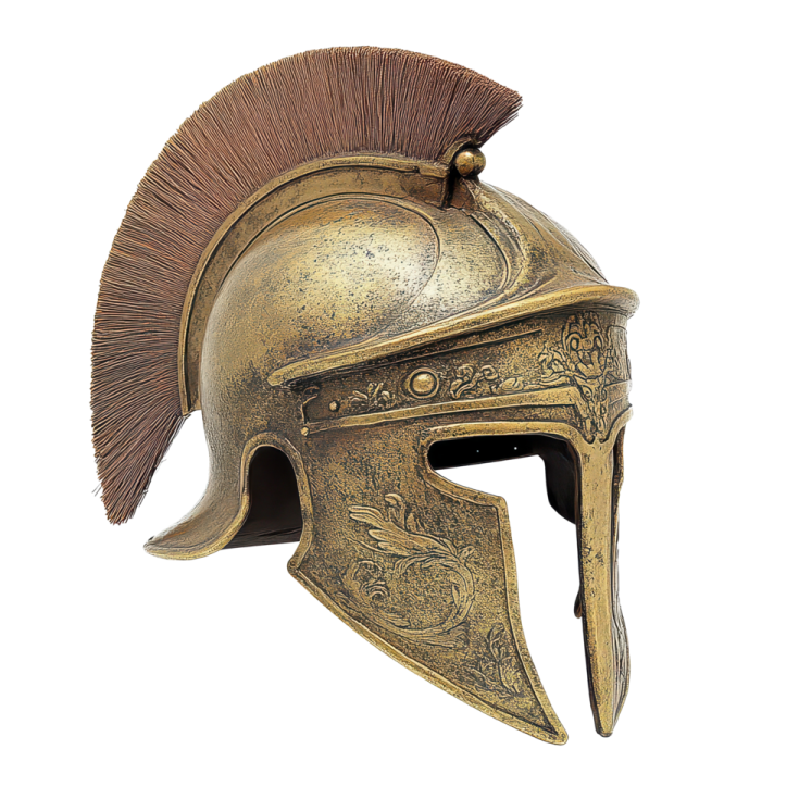 a close up of a roman helmet
