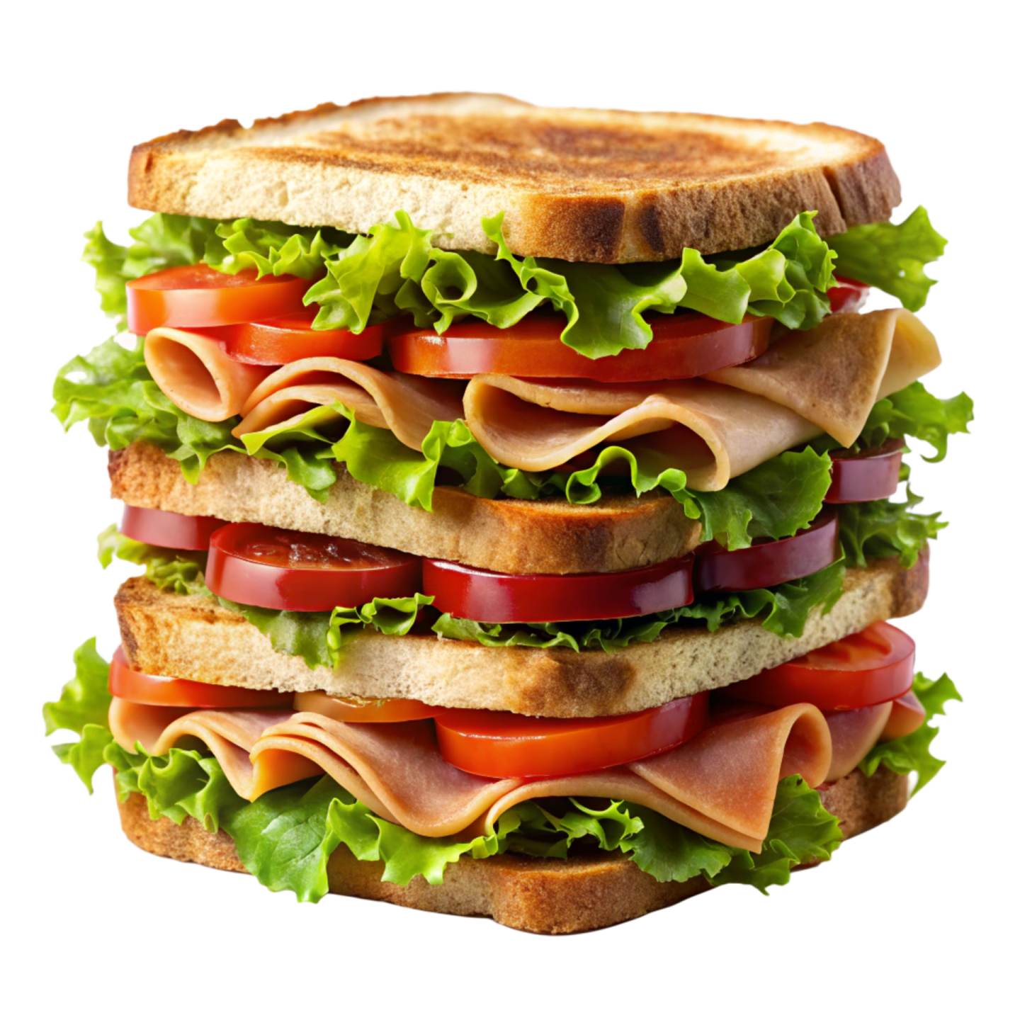 a sandwich with ham, tomato and lete on a white background stock photo