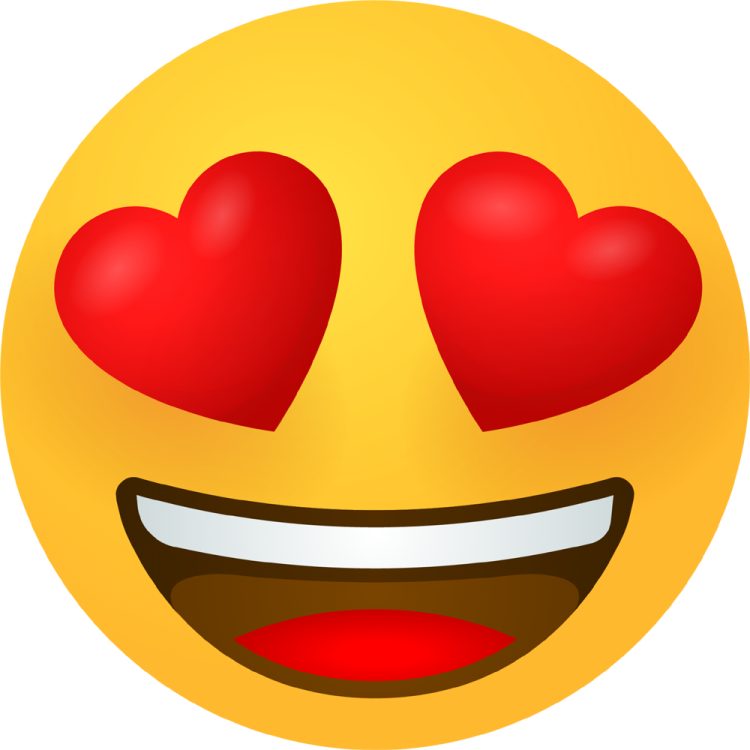 a smiley face with two hearts on it