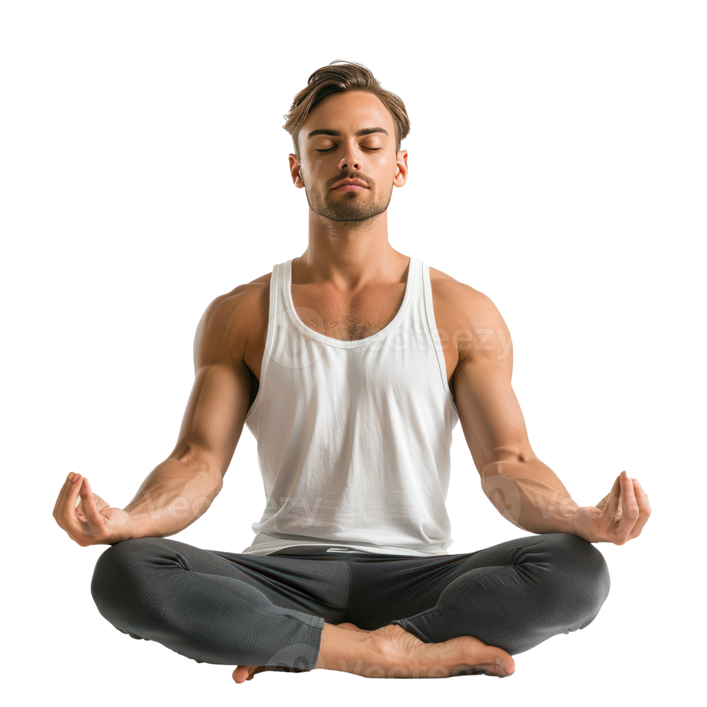 a man sitting in the middle of a yoga pose