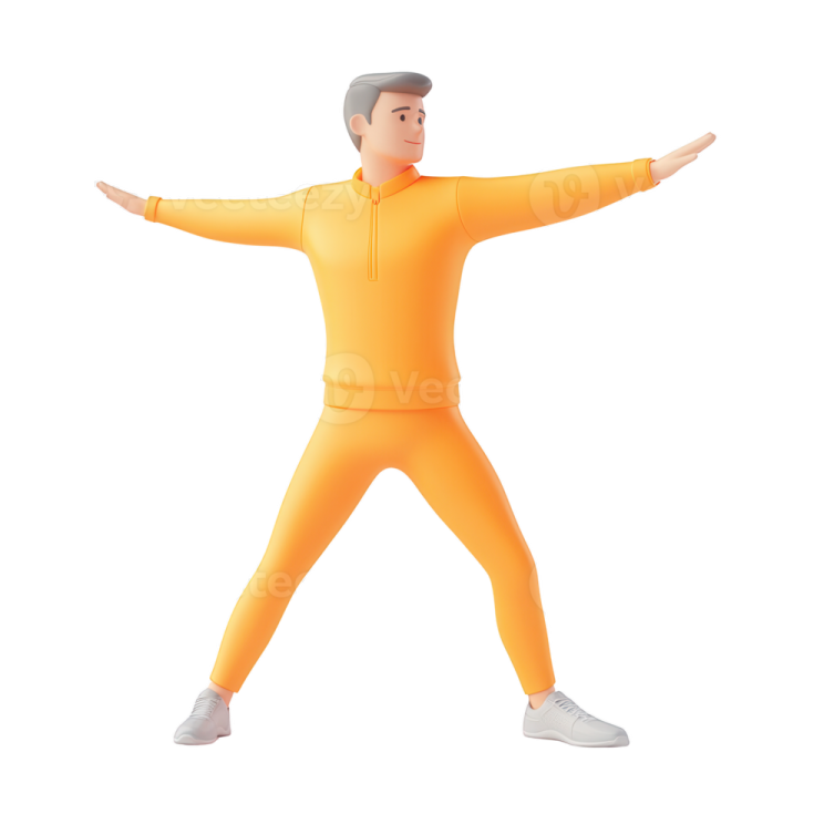 a man in an orange suit with his arms outstretched