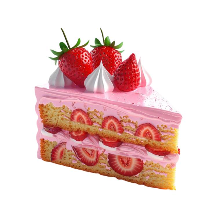 a piece of cake with strawberries on top