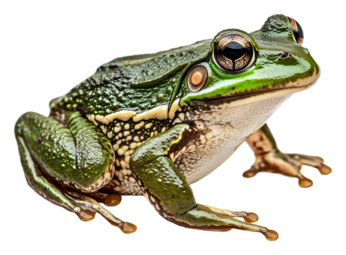 a green frog sitting on top of a white surface