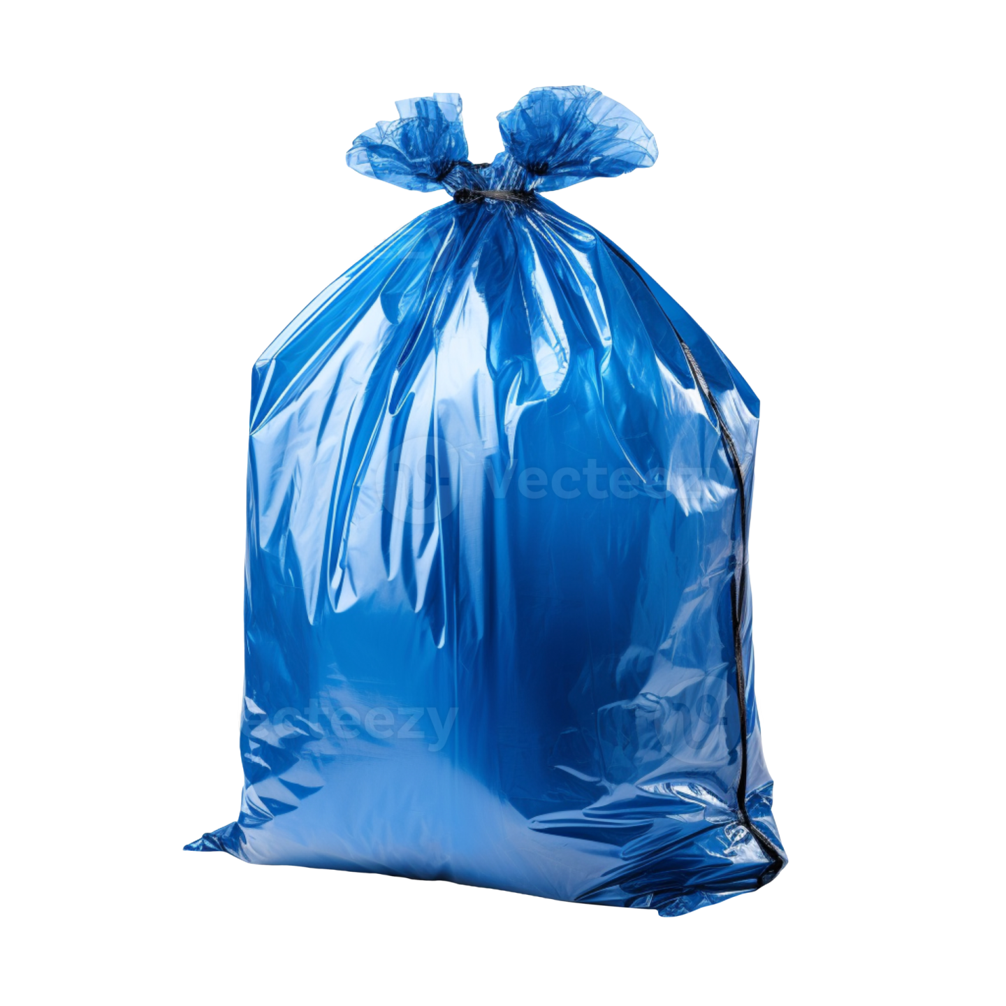 a blue trash bag on a white background
