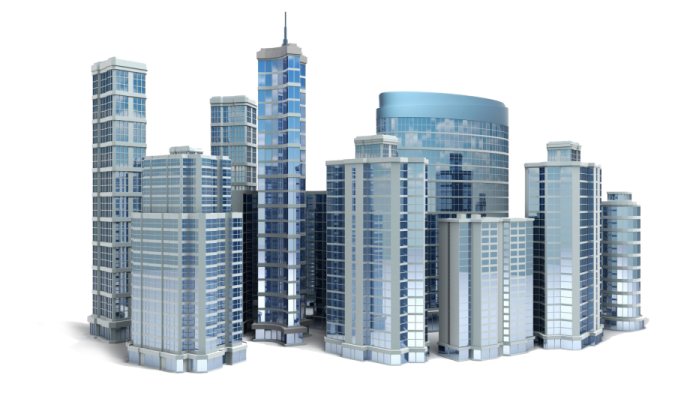a group of skyscrapers on a white background
