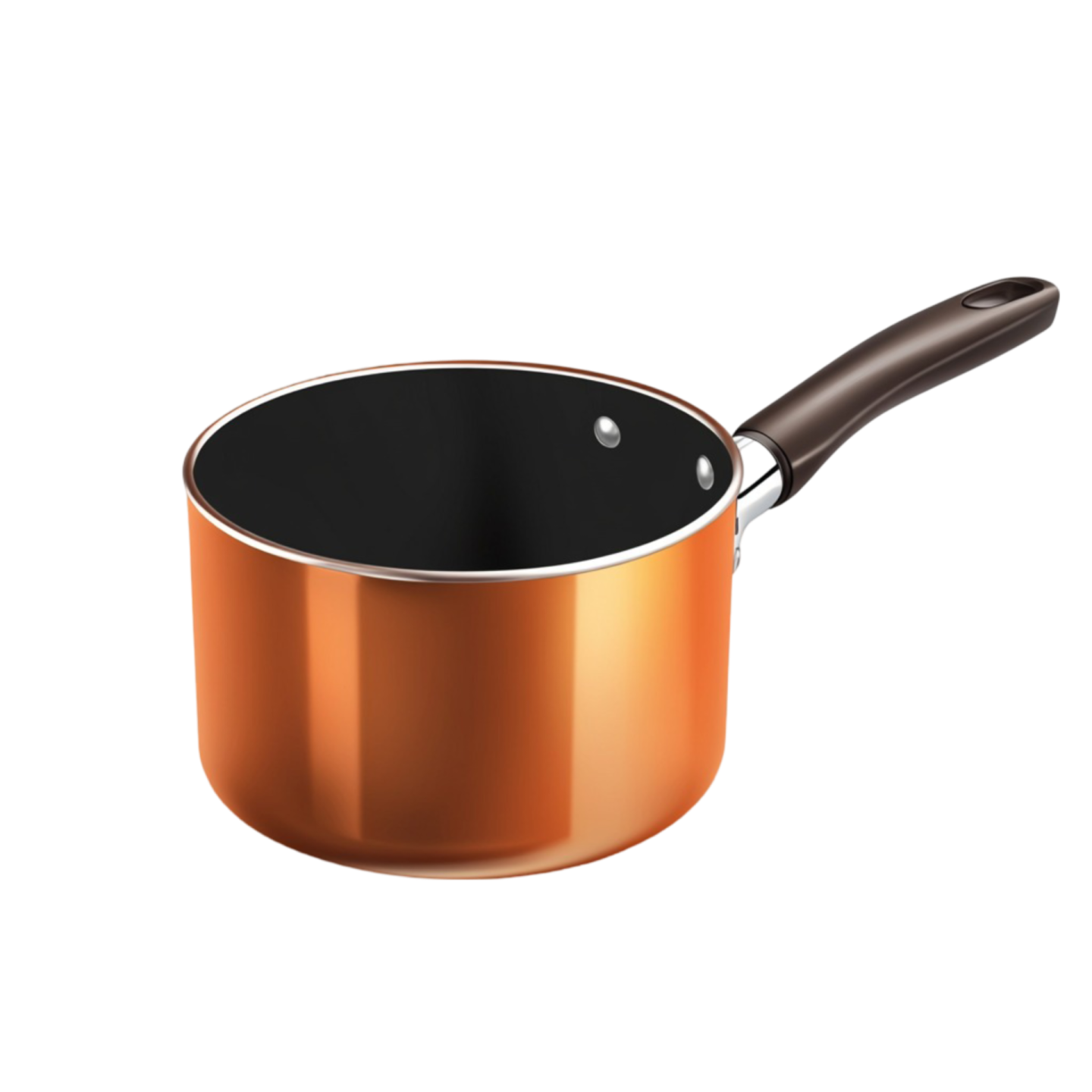 a copper colored pan with a wooden handle