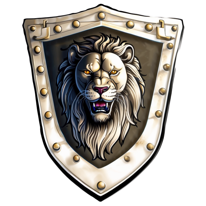 a lion's head in the middle of a shield