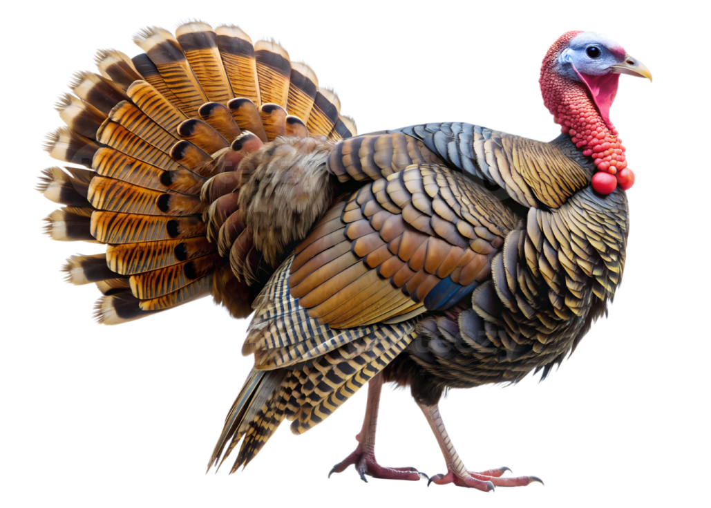 a close up of a turkey on a white background