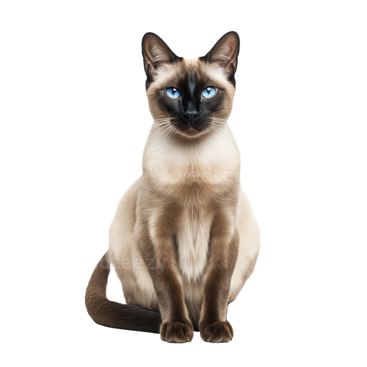 a siam cat with blue eyes sitting down