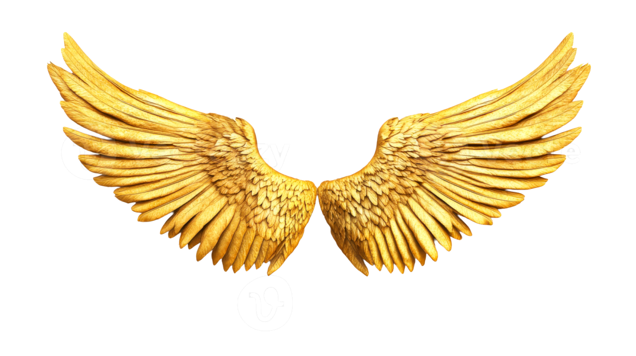a golden angel wings on white background