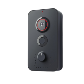 an image of a black doorbell with red buttons