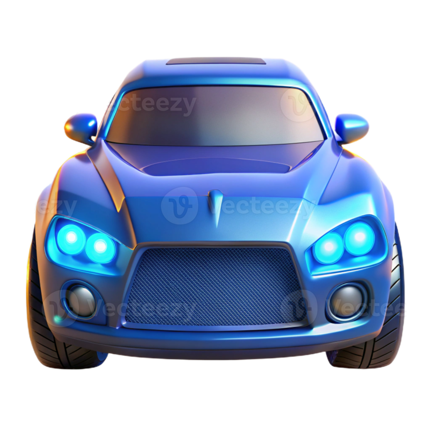 a blue sports car on a white background