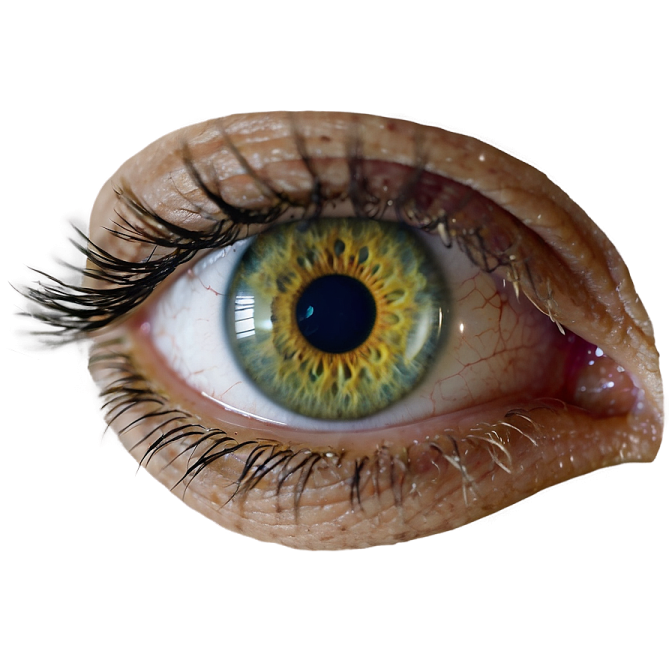 a close up of an eye with yellow iris