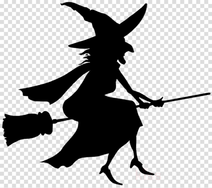 a silhouette of a witch flying on a broom