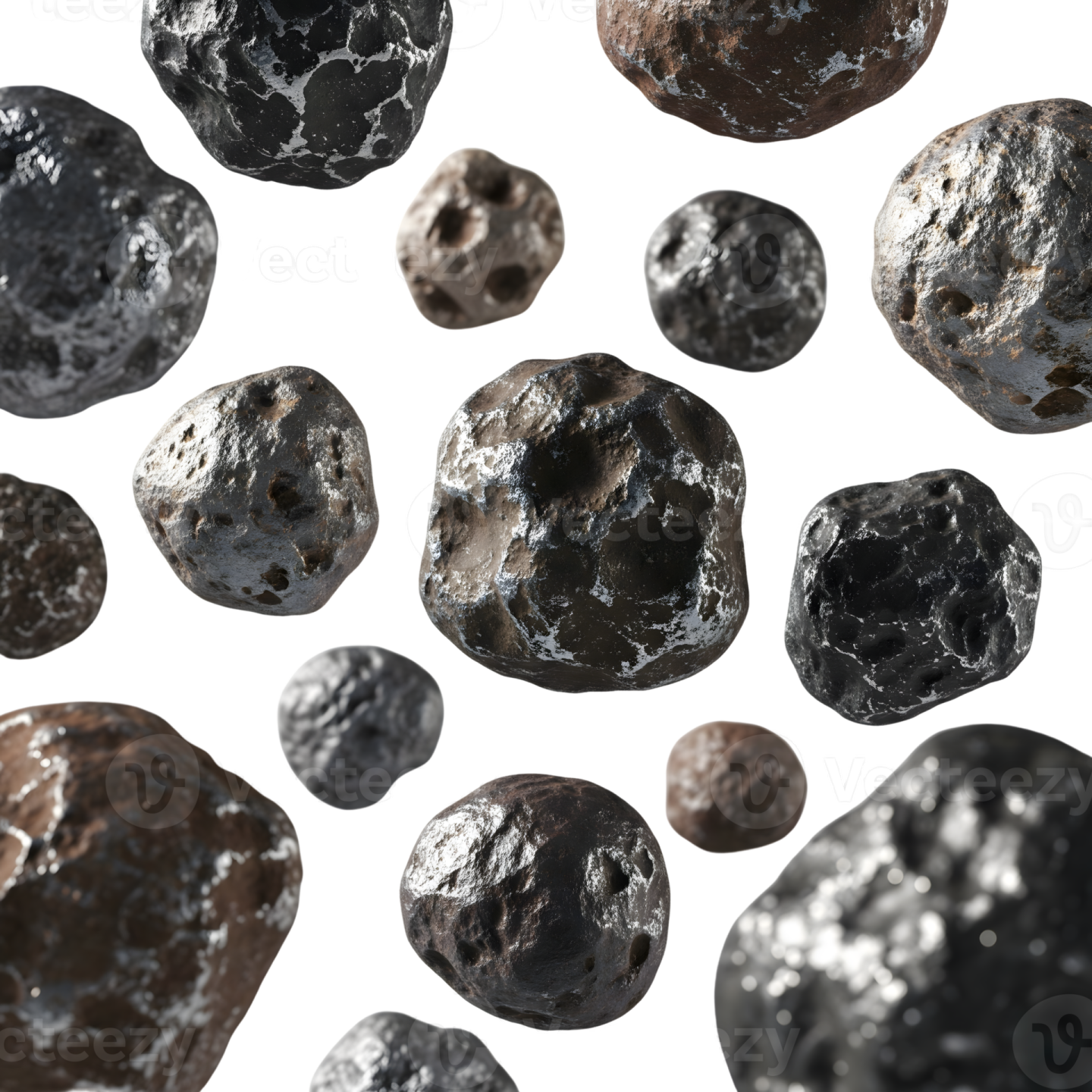 a bunch of rocks on a white background