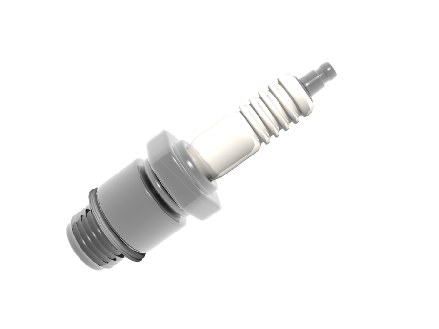 An image of a white and black spark plug