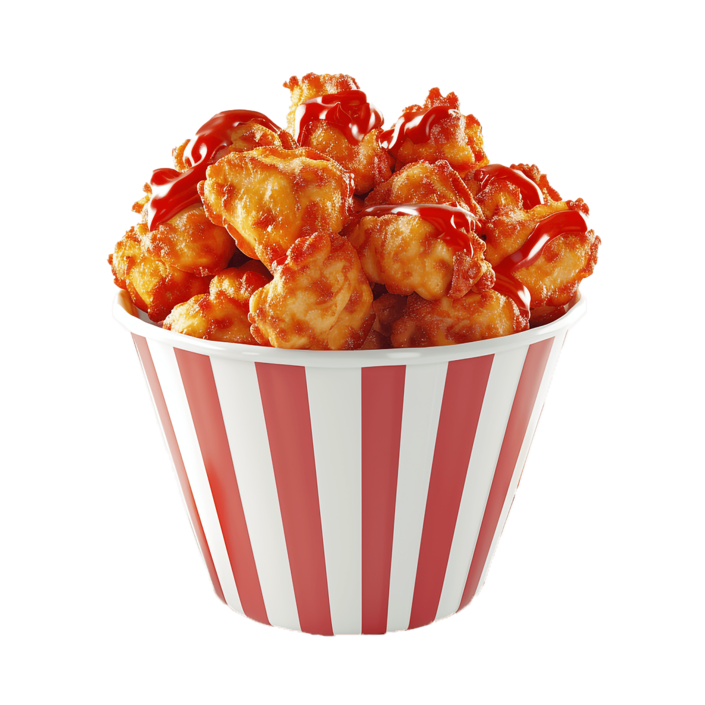 a red and white striped paper cup filled with popcorn