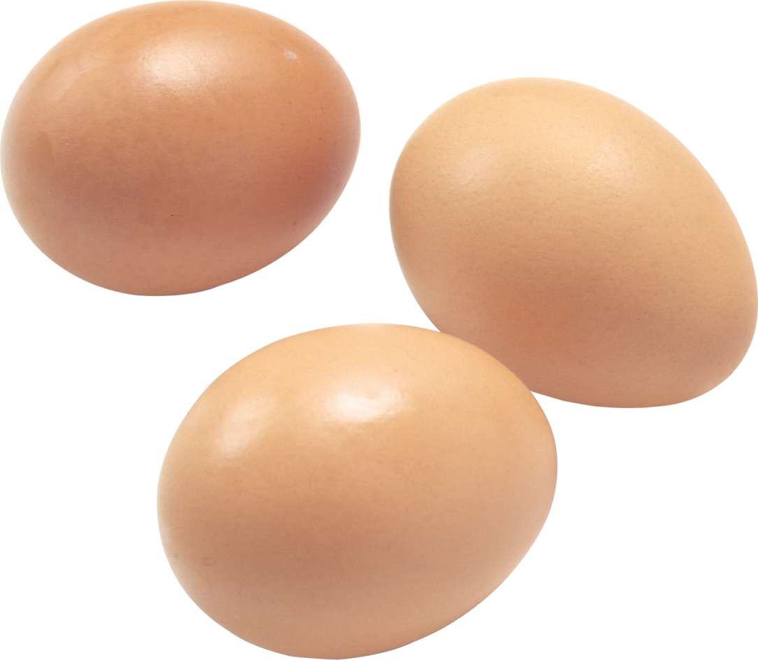 three eggs on a white background