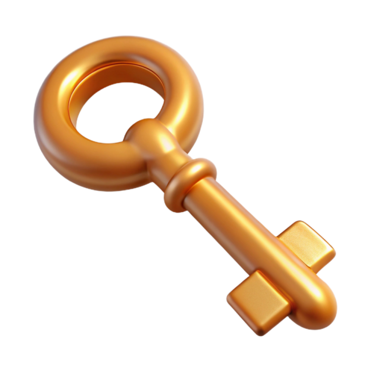 a gold key on a white background